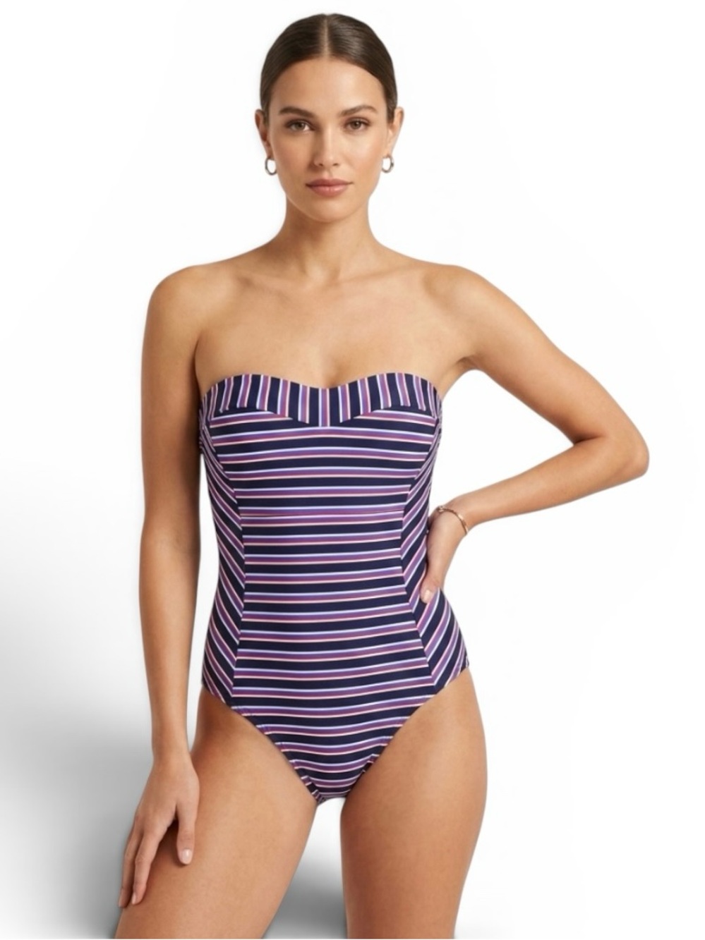 Nip Tuck Swim Women’s One Piece Swimsuit Sailor Stripe Size US 6 Multifit Cup